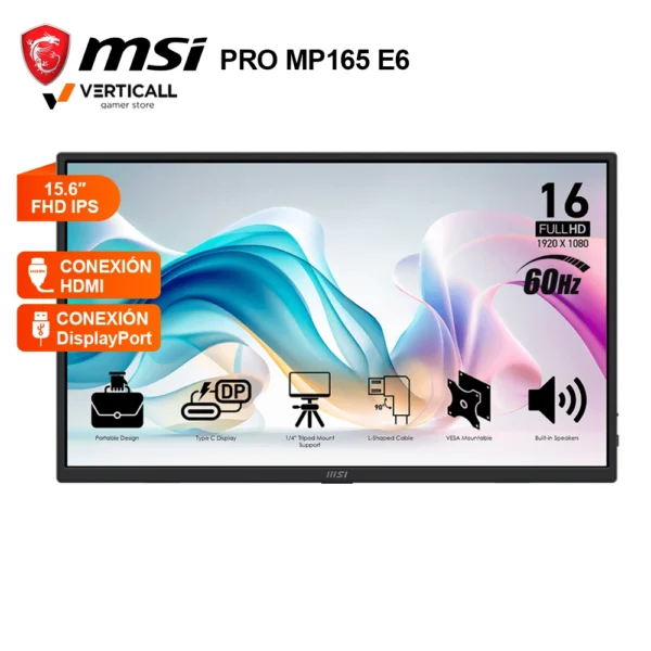 MONITOR 15.6" MSI PRO MP165 E6, 60 Hz, FHD, PANEL IPS