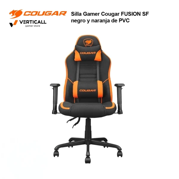 Silla Gaming / ergonómica Cougar CGR-FUSSF / 3MFSFORB.0001, Negro, Naranja, Metal (estructura y base), Cuero sintético (PU / PVC), 90°–130° aprox.