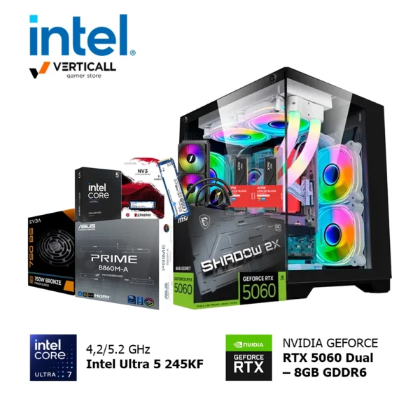 PC Gaming Intel Ultra 5 245KF + MSI GeForce RTX 5060 Dual 8GB | 16GB DDR5 5600MHz X 2 | SSD Kingston NV3 1TB | ASUS PRIME B860M-A | Refrigeración Líquida TS3 240 | Case 1ST Player Gamer Airflow | Fuente 750W 80 Plus Bronze
