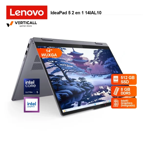 LAPTOP LENOVO IDEAPAD 5 2EN1 14IAL10, CORE ULTRA 5 225U, 8GB DDR5, 512GB SSD, 14" WUXGA (1920x1200) TÁCTIL, WIN 11, LUNA GRAY