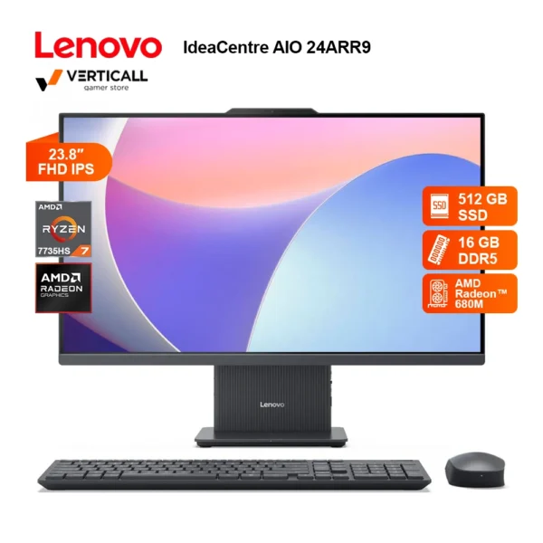 All-in-One Lenovo IdeaCentre AIO 24ARR9, 23.8" FHD IPS, Ryzen 7 7735HS hasta 4.75GHz, 16GB DDR5, 512GB SSD, AMD Radeon Graphics, Windows 11, Gray