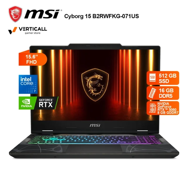 Laptop Gamer MSI Cyborg 15 RTX 5060 8GB – Core 7-240H, 16GB RAM, 512GB SSD, 15.6″ FHD