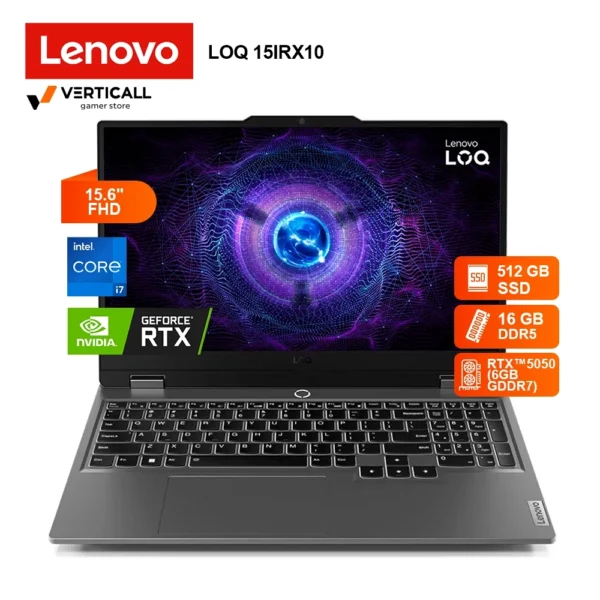 LOQ i7 13650HX (16 núcleos), 16GB RAM, RTX5050, 512GB SSD, 144Hz Incluye mochila + mouse + protector de teclado