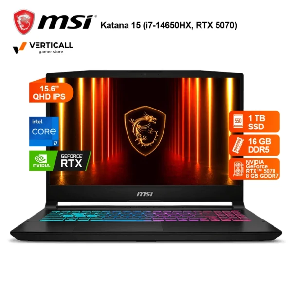 Core i7-14650HX KATANA 12K, 16GB RAM, 1TB SSD, 165Hz, RTX50708GB Incluye mochila + mouse + protector de teclado