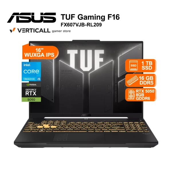 LAPTOP ASUS TUF GAMING F16 FX607VJB-RL209, Intel® Core™ i5-13650HX, 16GB DDR5, 1TB SSD, RTX™ 5050 8GB, 16” WUXGA IPS, WIN 11 HOME, TECLADO LATINO