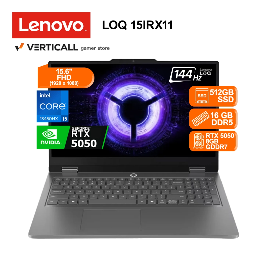 LAPTOP LENOVO LOQ ESSENTIAL 15IRX11, Intel® Core™ i5-13450HX, 16GB DDR5, 512GB SSD, RTX™ 5050 8GB, 15.6” FHD IPS, WIN 11 PRO, TECLADO ES LATINO