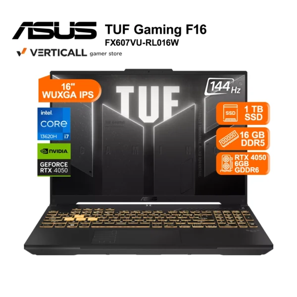 LAPTOP ASUS TUF GAMING F16 FX607VU-RL016W INTEL CORE I7-13620H, RTX 4050 6GB, 16GB DDR5, 1TB SSD, 16″ WUXGA IPS, WIN 11, TECLADO INGLÉS