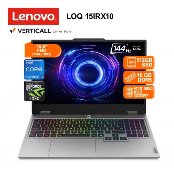 LAPTOP GAMER LENOVO LOQ 15IRX10 INTEL CORE I7-13700HX, 16GB RAM DDR5, 512GB SSD, RTX 5050 8GB, 15.6" FHD IPS 144HZ, WINDOWS 11, LUNA GREY
