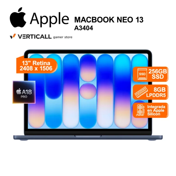 APPLE MACBOOK NEO 13 A3404 CHIP A18 PRO 8GB RAM 256GB SSD 13" AZUL ÍNDIGO (A3404)