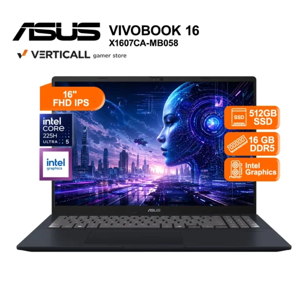 LAPTOP ASUS VIVOBOOK 16 X1607CA-MB058 INTEL CORE ULTRA 5 225H 16GB RAM 512GB SSD INTEL GRAPHICS 16" FHD IPS 60HZ WINDOWS 11 AZUL (X1607CA-MB058)