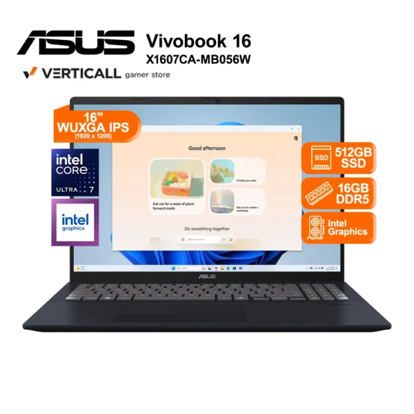 Laptop ASUS Vivobook 16 X1607CA-MB056 Intel® Core™ Ultra 7 255H 16GB DDR5 512GB SSD 16" WUXGA IPS Windows 11 Home