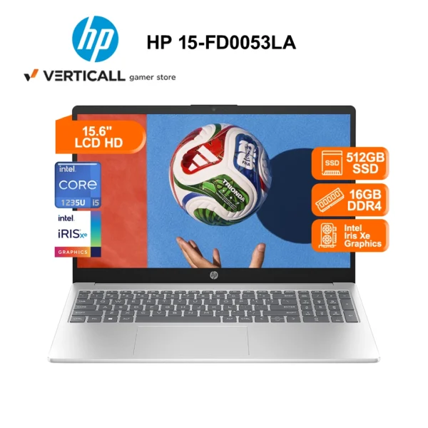 LAPTOP HP 15-FD0053LA INTEL CORE I5-1235U 16GB RAM 512GB SSD INTEL IRIS XE GRAPHICS 15.6" HD WIN 11 PREINSTALADO (15-FD0053LA)