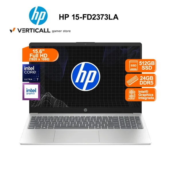 LAPTOP HP 15-FD2373LA INTEL CORE ULTRA 7 255U 24GB DDR5 RAM 512GB SSD INTEL GRAPHICS 15.6" FHD WIN 11 PLATEADO (15-FD2373LA)