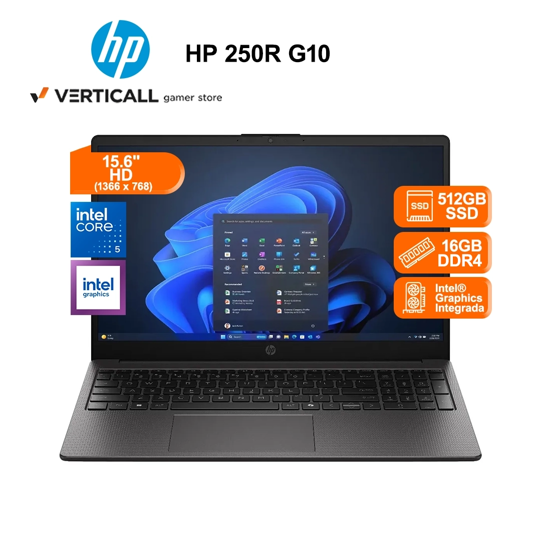 HP 250R G10 portada copia LAPTOP HP 250R G10 INTEL CORE 5 120U 16GB DDR4 RAM 512GB SSD 15.6" HD INTEL GRAPHICS WIN 11 PRE-INSTALADO (HP 250R G10) - Imagen 1