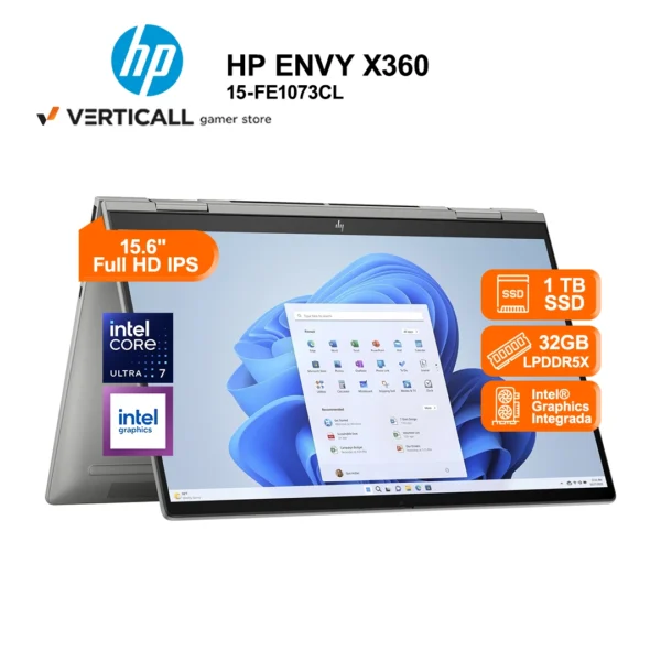 LAPTOP HP ENVY X360 15-FE1073CL INTEL CORE ULTRA 7-155U 32GB RAM 1TB SSD 15.6" FHD IPS TOUCHSCREEN WIN 11 TECLADO INGLÉS (15-FE1073CL)