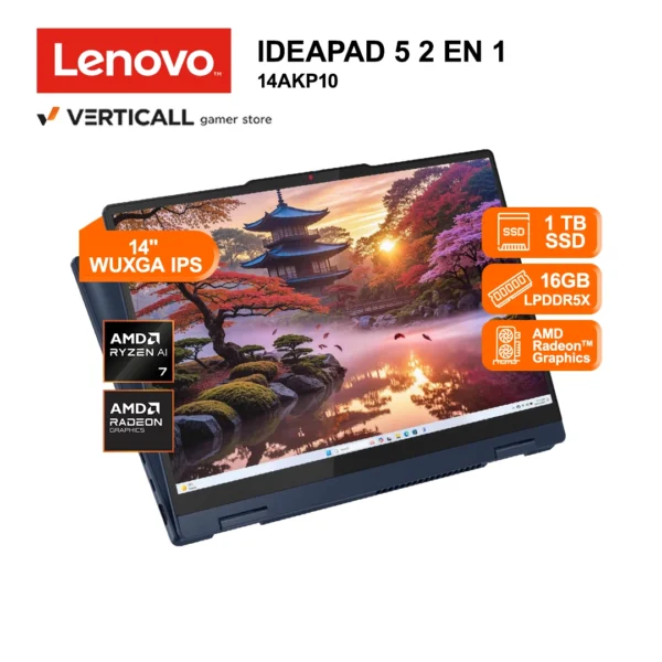 LAPTOP LENOVO IDEAPAD 5 2 EN 1 14AKP10 AMD RYZEN AI 7 350 16GB RAM 1TB SSD 14" WUXGA IPS TOUCHSCREEN WINDOWS 11 (Lenovo IdeaPad 5 2-in-1 14AKP10)