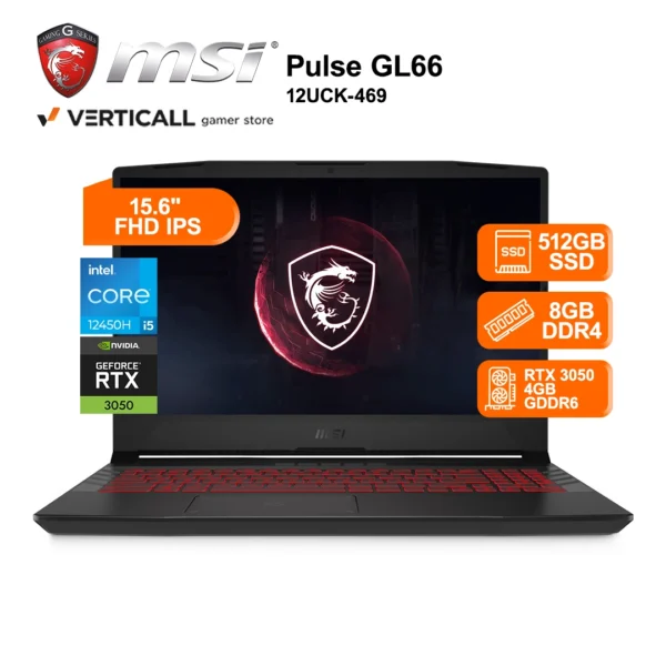 LAPTOP MSI PULSE GL66 12UCK-469 INTEL CORE i5-12450H 8GB RAM 512GB SSD RTX 3050 4GB 15.6" FHD 144HZ WINDOWS 11 (MSI Pulse GL66 12UCK-469)