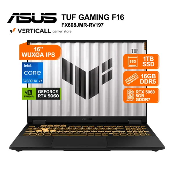 LAPTOP ASUS TUF GAMING F16 FX608JMR-RV197 INTEL CORE I7-14650HX 16GB RAM 1TB SSD RTX 5060 8GB 16" FHD IPS 144HZ WINDOWS 11 HOME (FX608JMR-RV197)