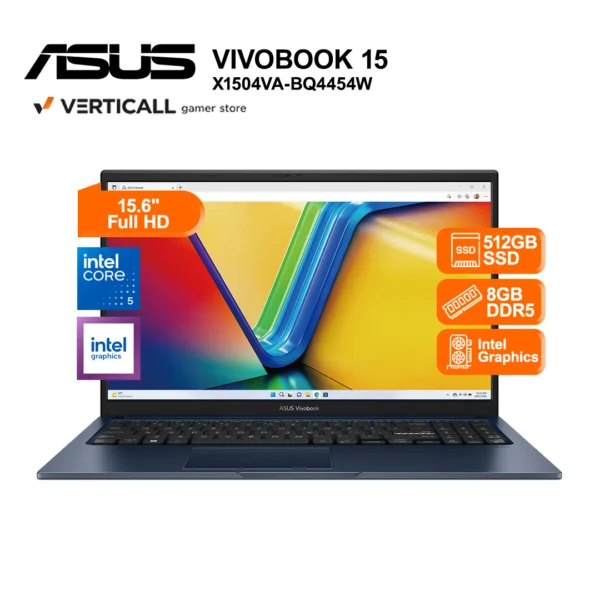 LAPTOP ASUS VIVOBOOK 15 X1504VA-BQ4454W INTEL CORE 5 120U 8GB RAM 512GB SSD INTEL GRAPHICS 15.6" FHD WINDOWS 11 HOME (X1504VA-BQ4454W)