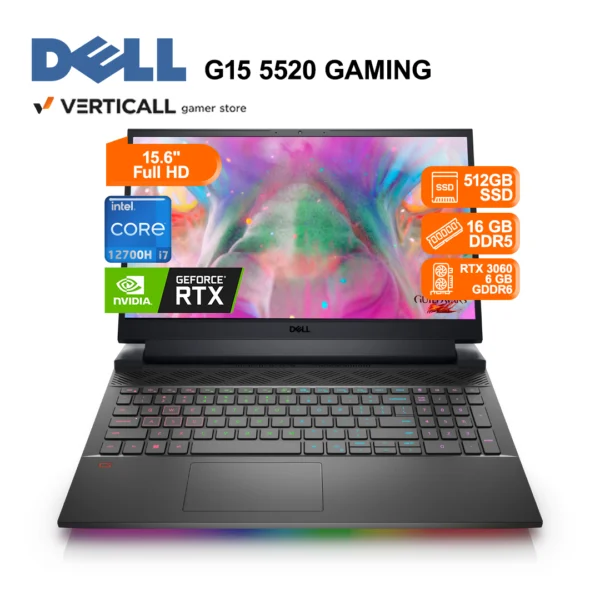 LAPTOP DELL GAMING G15 5520 INTEL CORE i7-12700H 16GB RAM 512GB SSD RTX 3060 6GB 15.6" FHD 120Hz WINDOWS 11 TECLADO ESPAÑOL LATINO (G15 5520)